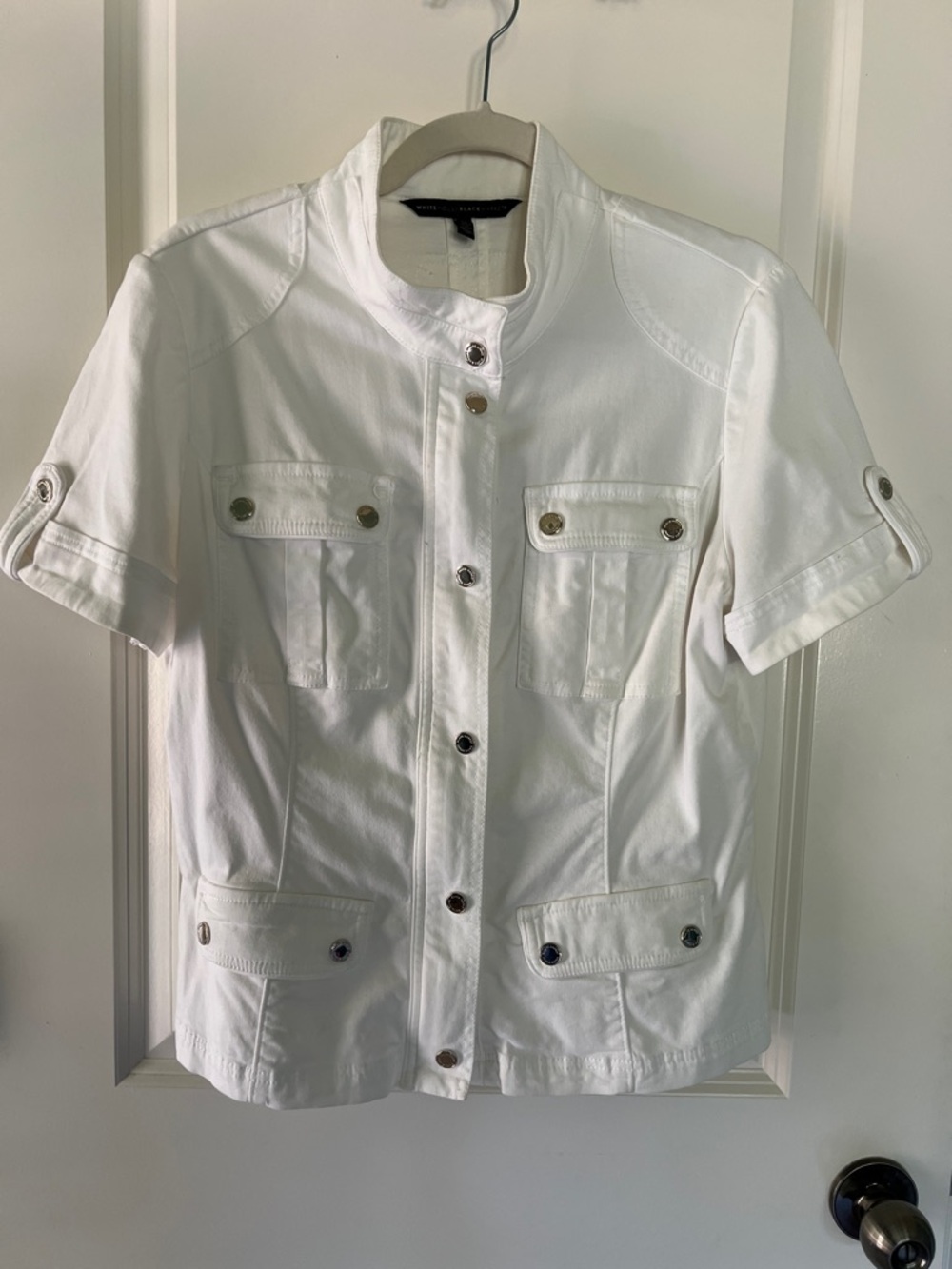 White House Black Market White Short-Sleeve Button Front Utility Shirt